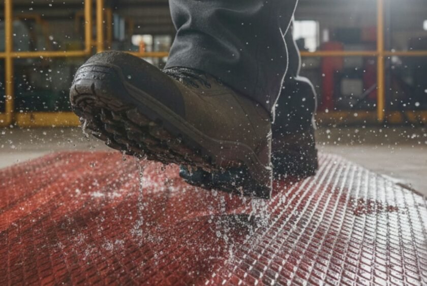 Chequered anti-skid plywood sheet with textured surface for slip resistance.